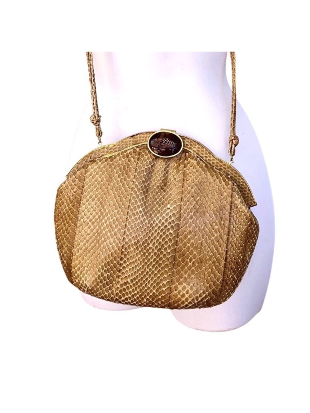 Vintage 1970s Susan Gail Snakeskin Handbag Purse Crossbody Tan